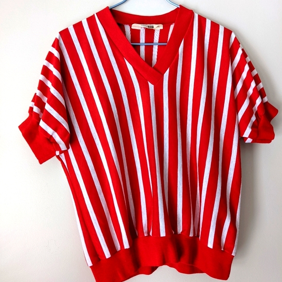 Vintage striped v-neck light knit synthetic top Sears The Fashion Place - Picture 1 of 8